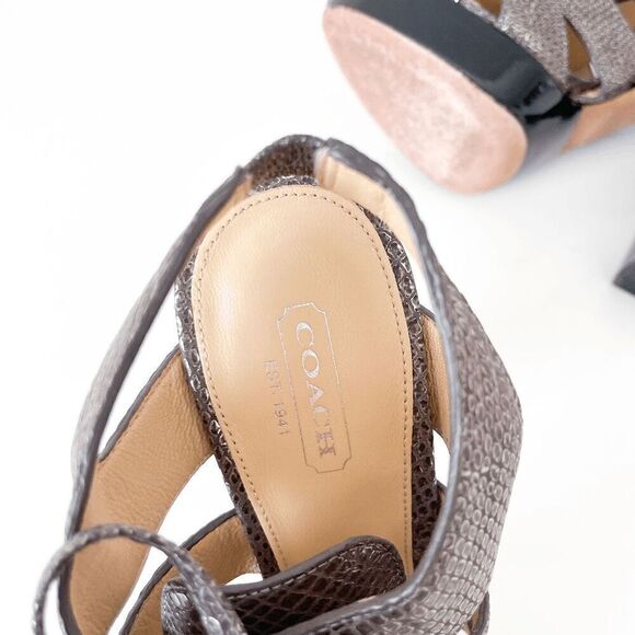 Coach Womens Moreen Metallic Pewter Leather Slingback High Heels Brown Size 7 - Picture 8 of 8